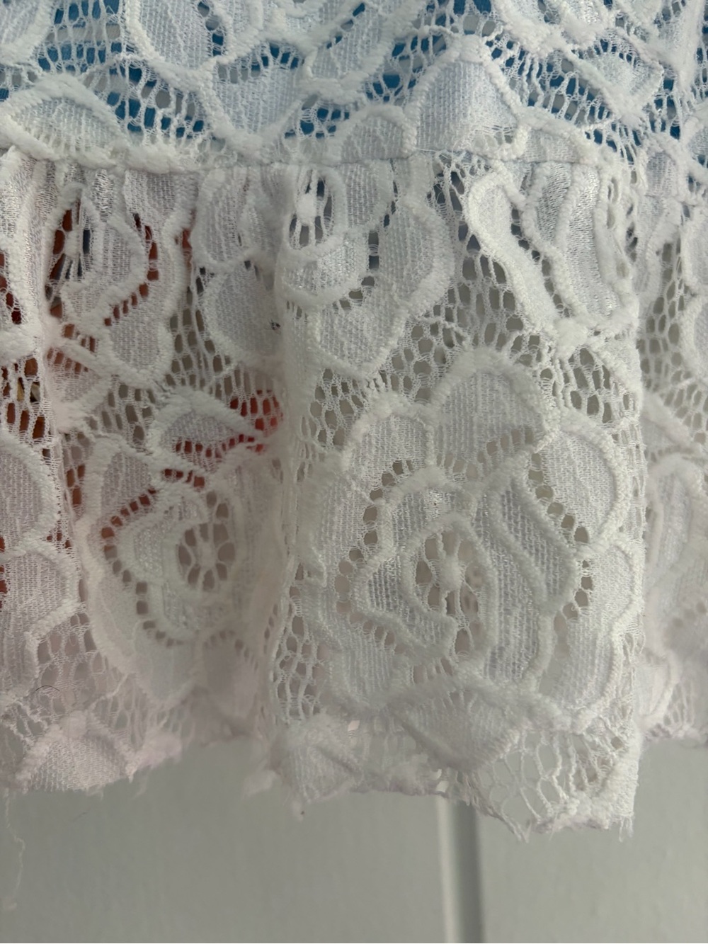 Anthropologie Maeve White Lace Peplum Crop Top with Light Blue Underlay - Picture 13 of 15